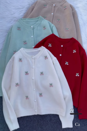 Clara round neck soft knit pearl button cardigan