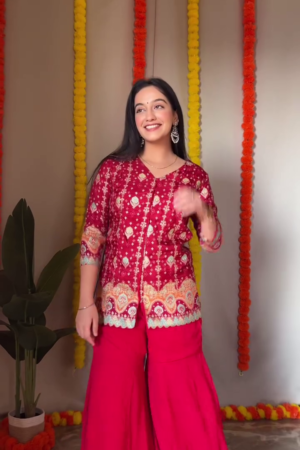 Radiant Red Organza Peplum Sharara Set – A Blend of Tradition and Grace