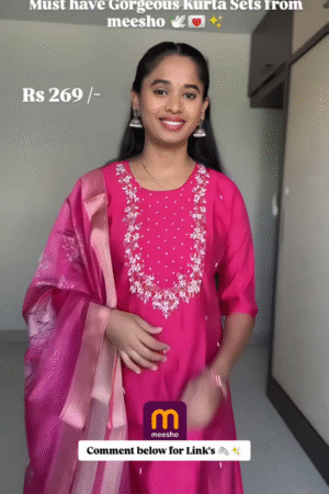 She Fire Women's Floral Printed Light Pink & Golden Cotton Blend Kurta With Plazo – Elegant Ethnic Set At ₹269