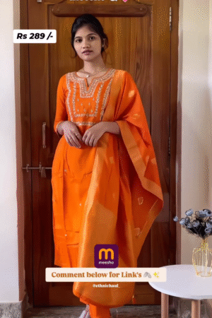 3-Piece Orange Readymade Viscose Suit Set With Dupatta – Elegant Ethnic Wear